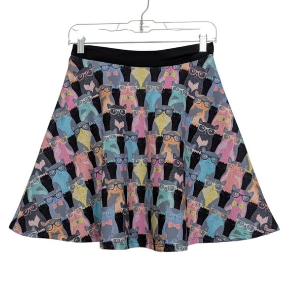 Fervour Cat Skater Skirt Womens Size Small Black Stretch Short Pull On A Line - Picture 7 of 11